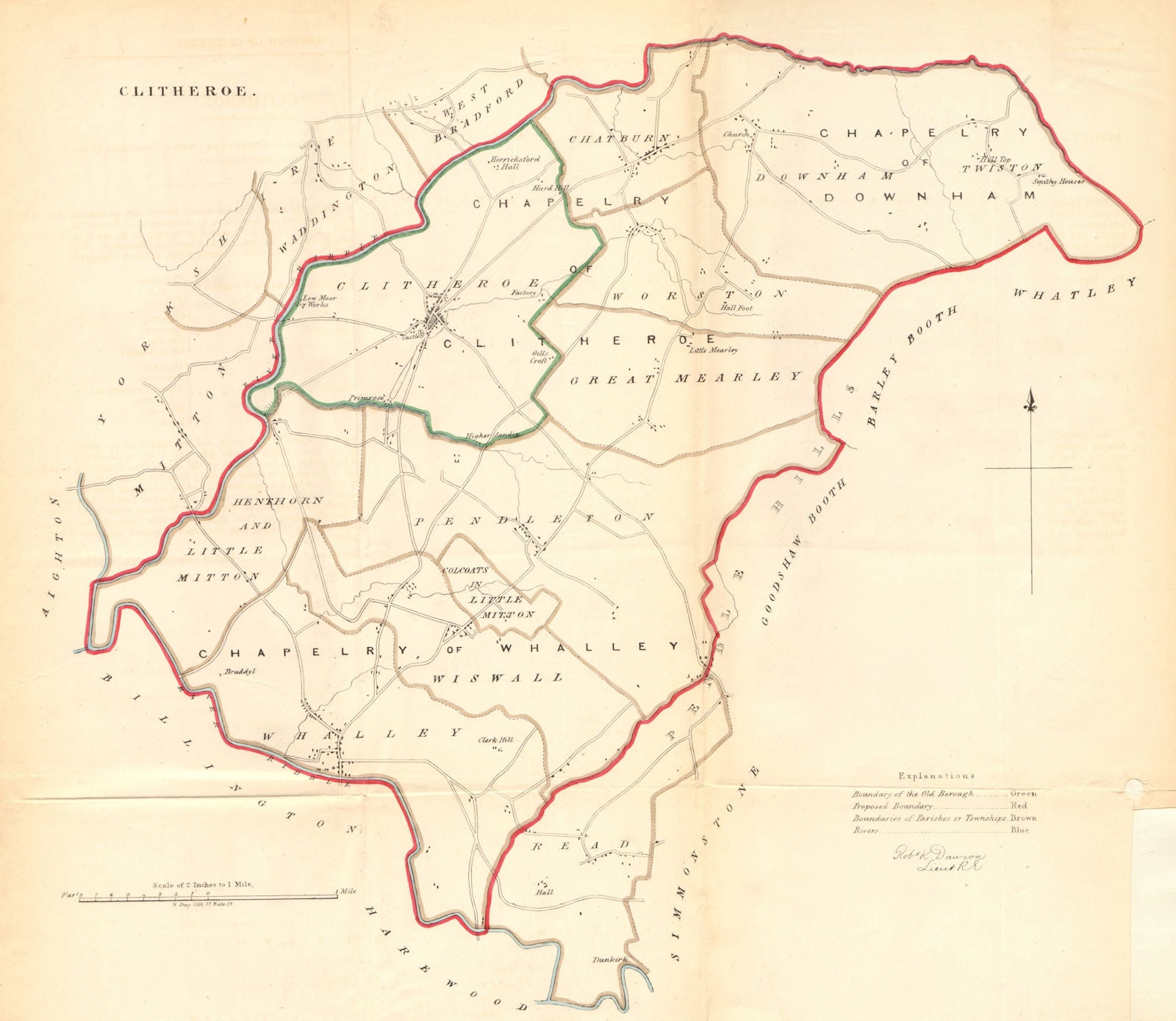 CLITHEROE borough plan. REFORM ACT. Twiston Whalley. Lancashire. DAWSON 1832 map
